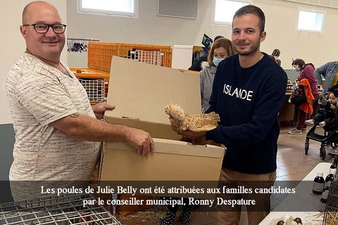 : Les poules de Julie Belly ont été attribuées aux familles candidates par le conseiller municipal, Ronny Despature
