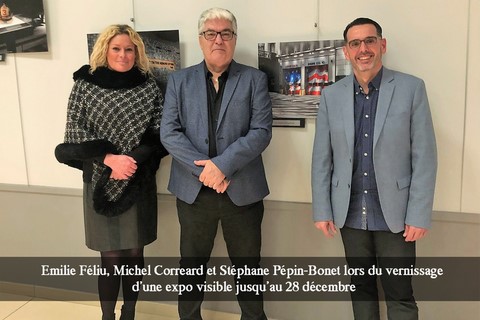 : Emilie Féliu, Michel Correard et Stéphane Pépin-Bonet lors du vernissage d’une expo visible jusqu’au 28 décembre