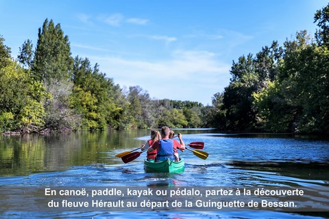 En canoë, paddle, kayak ou pédalo, partez à la découverte du fleuve Hérault au départ de la Guinguette de Bessan